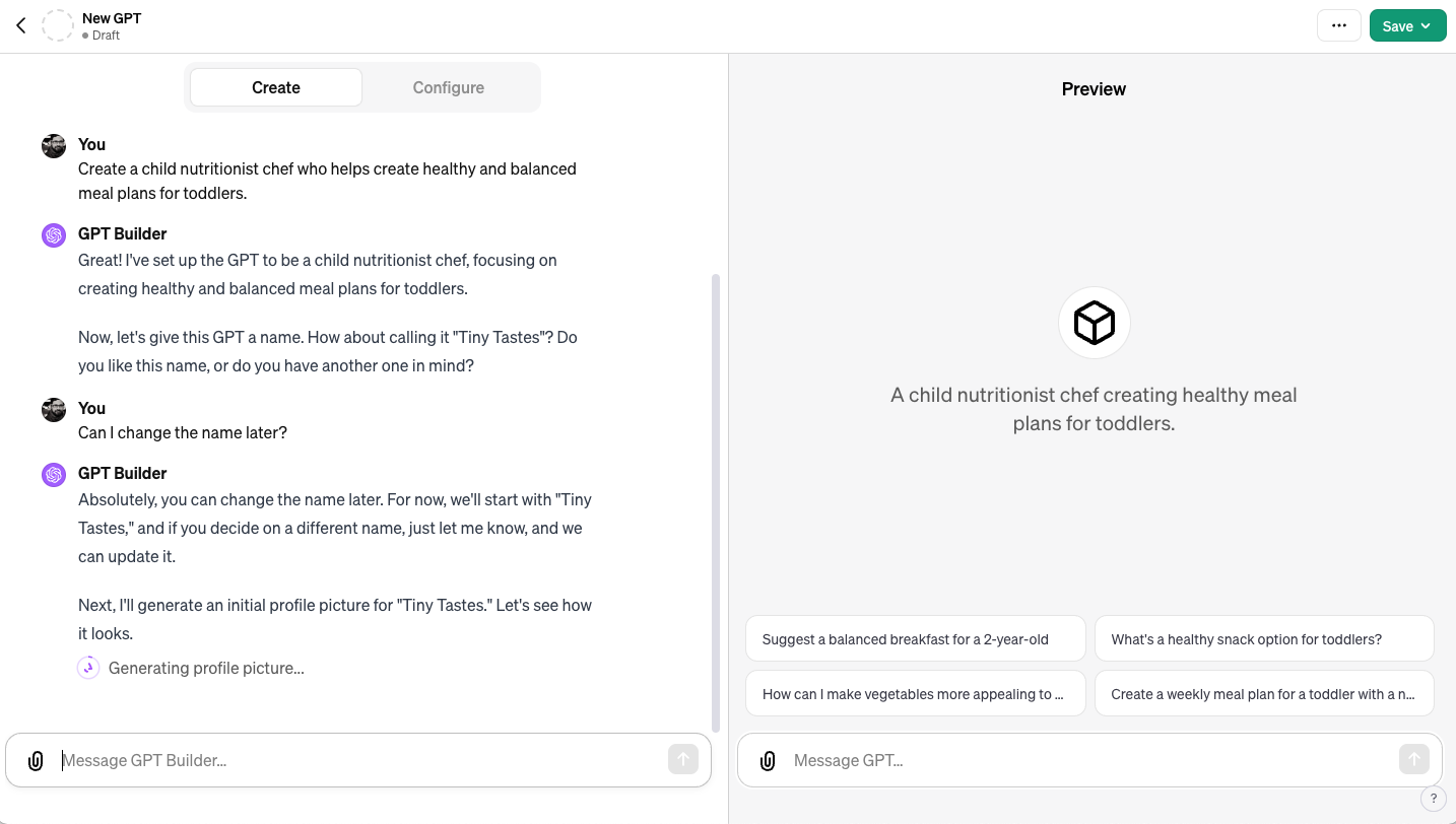 GPT configuration screen